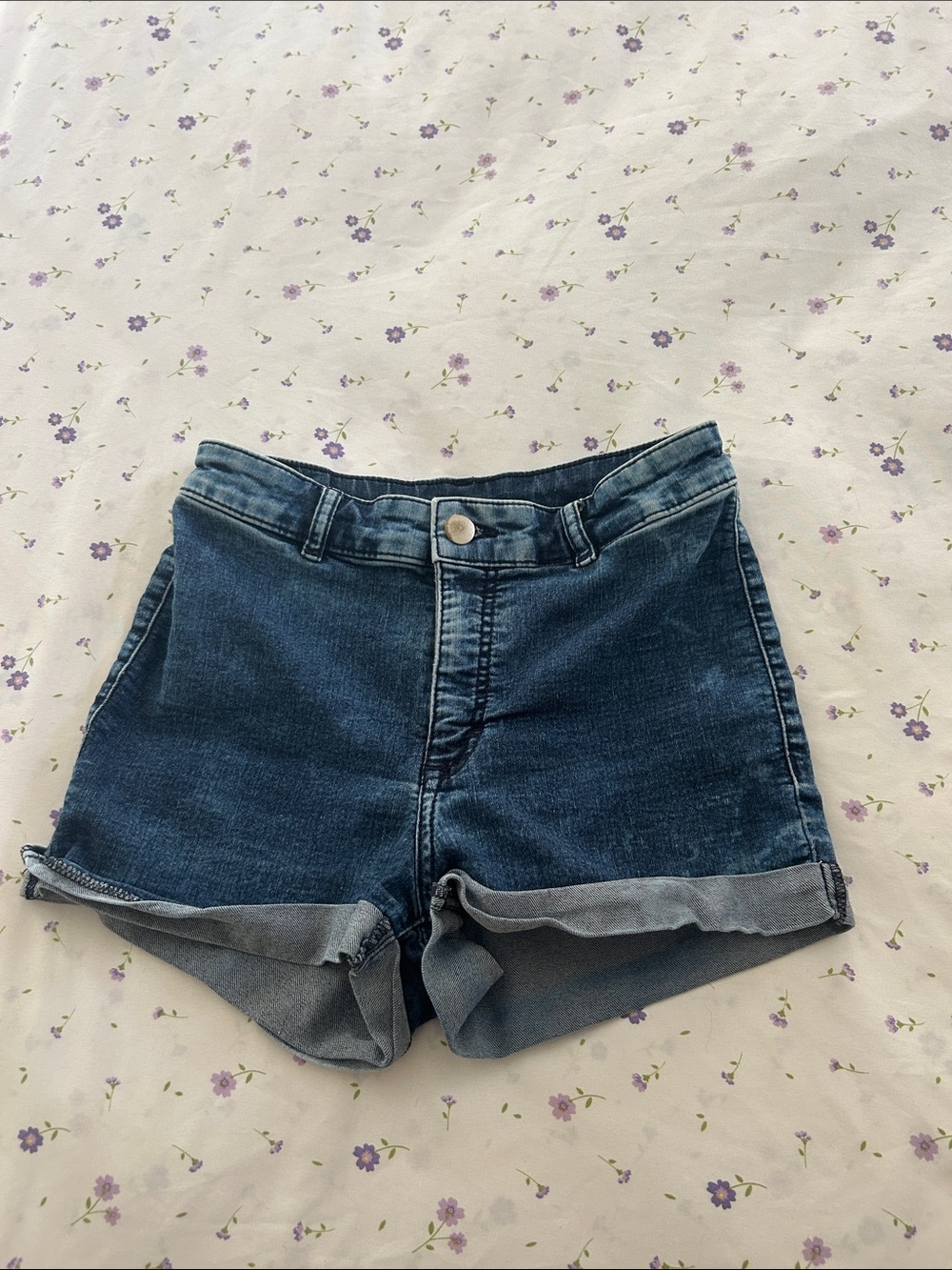 H&M Dark Blue Rolled Hem High-Rise Denim Shorts - Picture 1 of 5